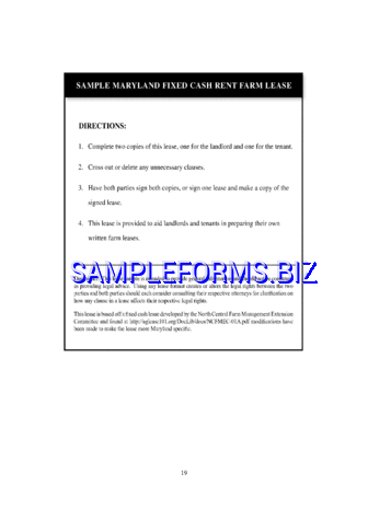Maryland Fixed Cash Rent Farm Lease Form