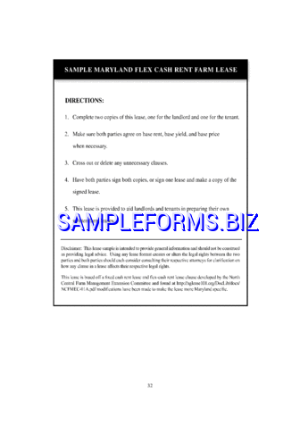 Maryland Flex Cash Rent Farm Lease Form pdf free